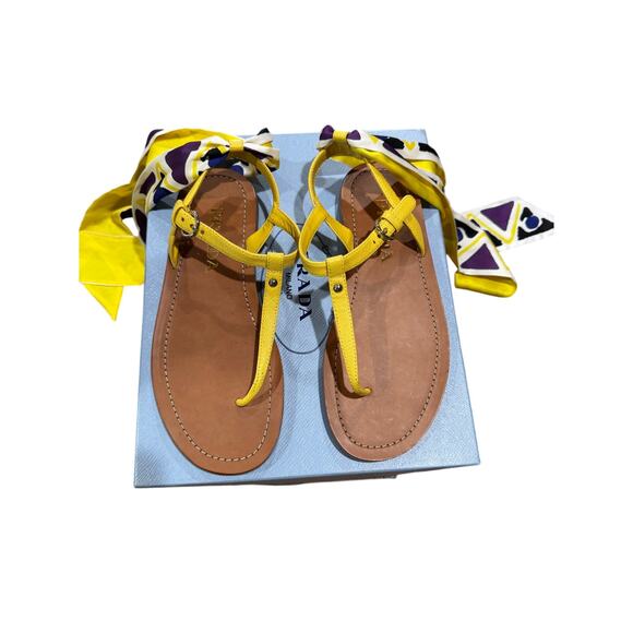 Prada Yellow Saffiano Leather/ Scarf Tie Sandals sz. 37.5 EU - Picture 5 of 9